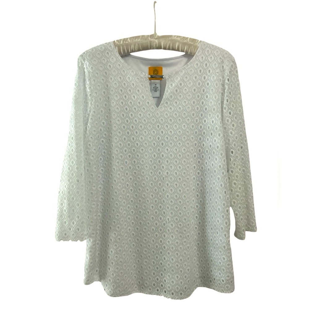 Ruby Rd White Tunic with Embroidered Eyelet Details, Size M
